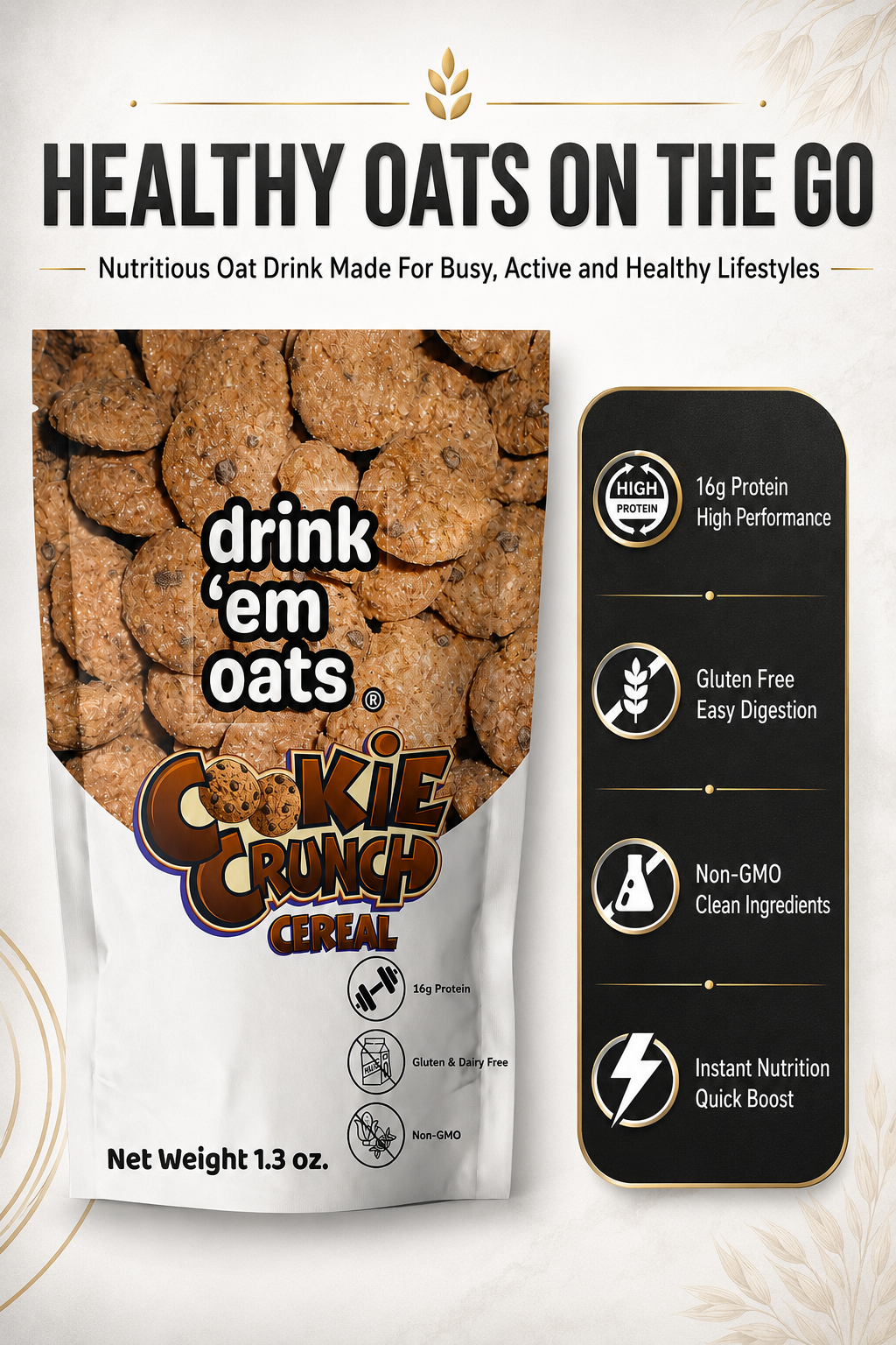 Drink 'em Oats 10 Pouch Variety Pack with Shaker Bottle