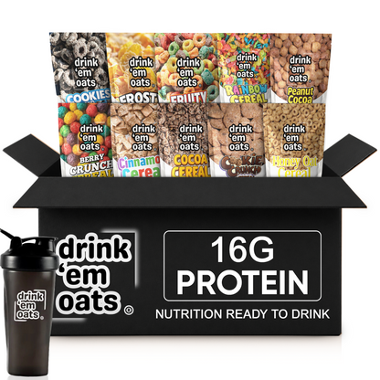 Drink 'em Oats 10 Pouch Variety Pack with Shaker Bottle
